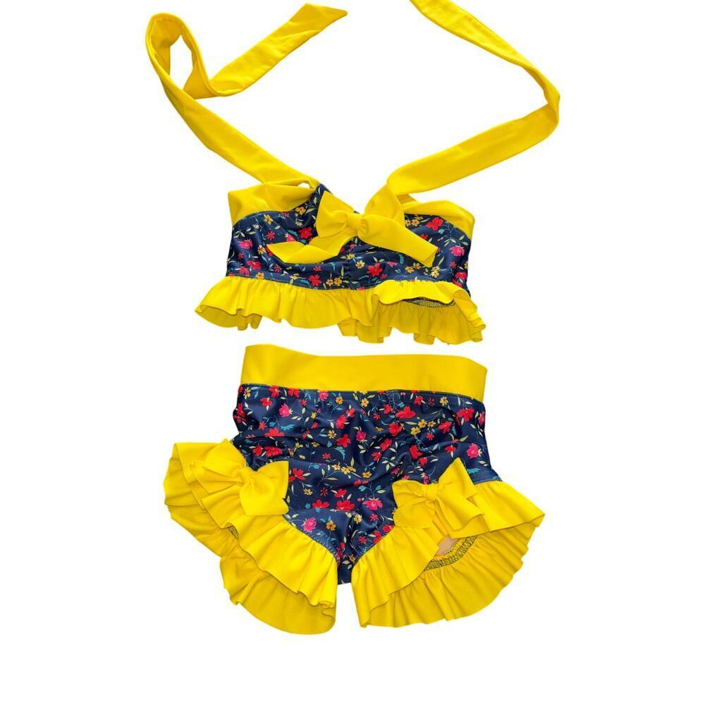 Floral Yellow Kids Swim Bikini